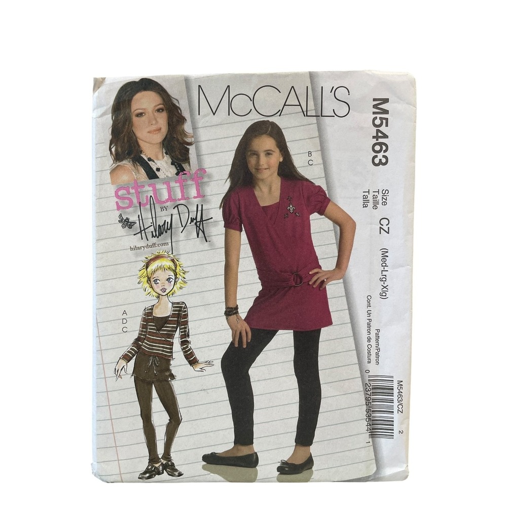 McCall's M5463 Sewing Pattern Girls M-XL Top Tunic Leggings Skirt Hilary Duff